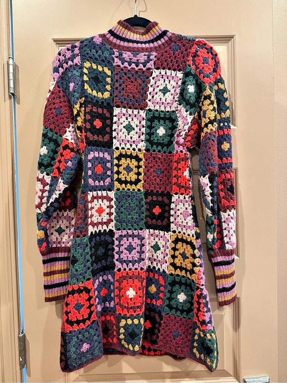 Farm Rio Granny Square Crochet Sweater Dress Multicolor XS - Picture 2 of 3